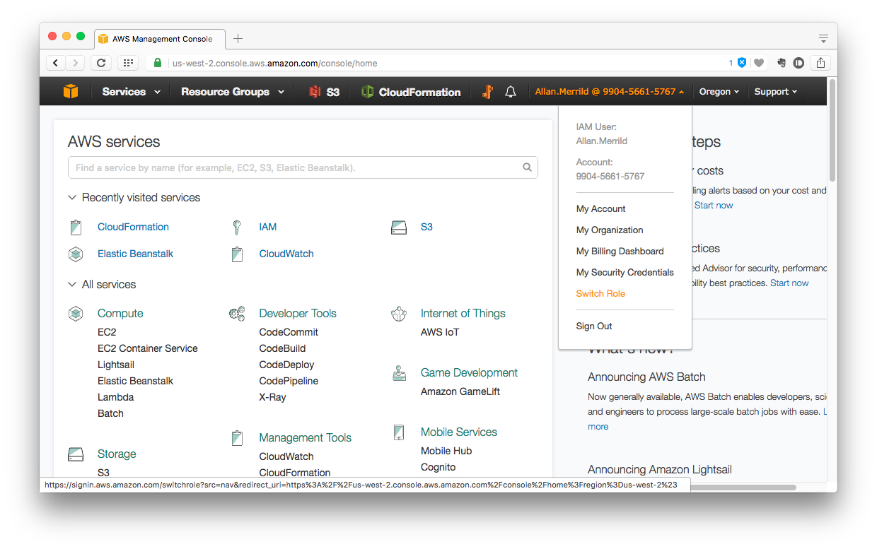 Assuming a role from the AWS console