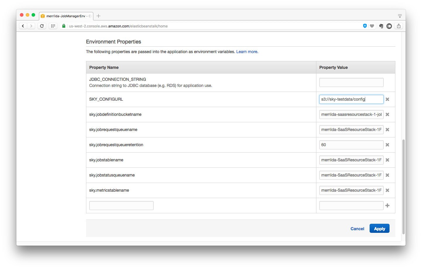 Elastic Beanstalk Management Console, Set environment variable